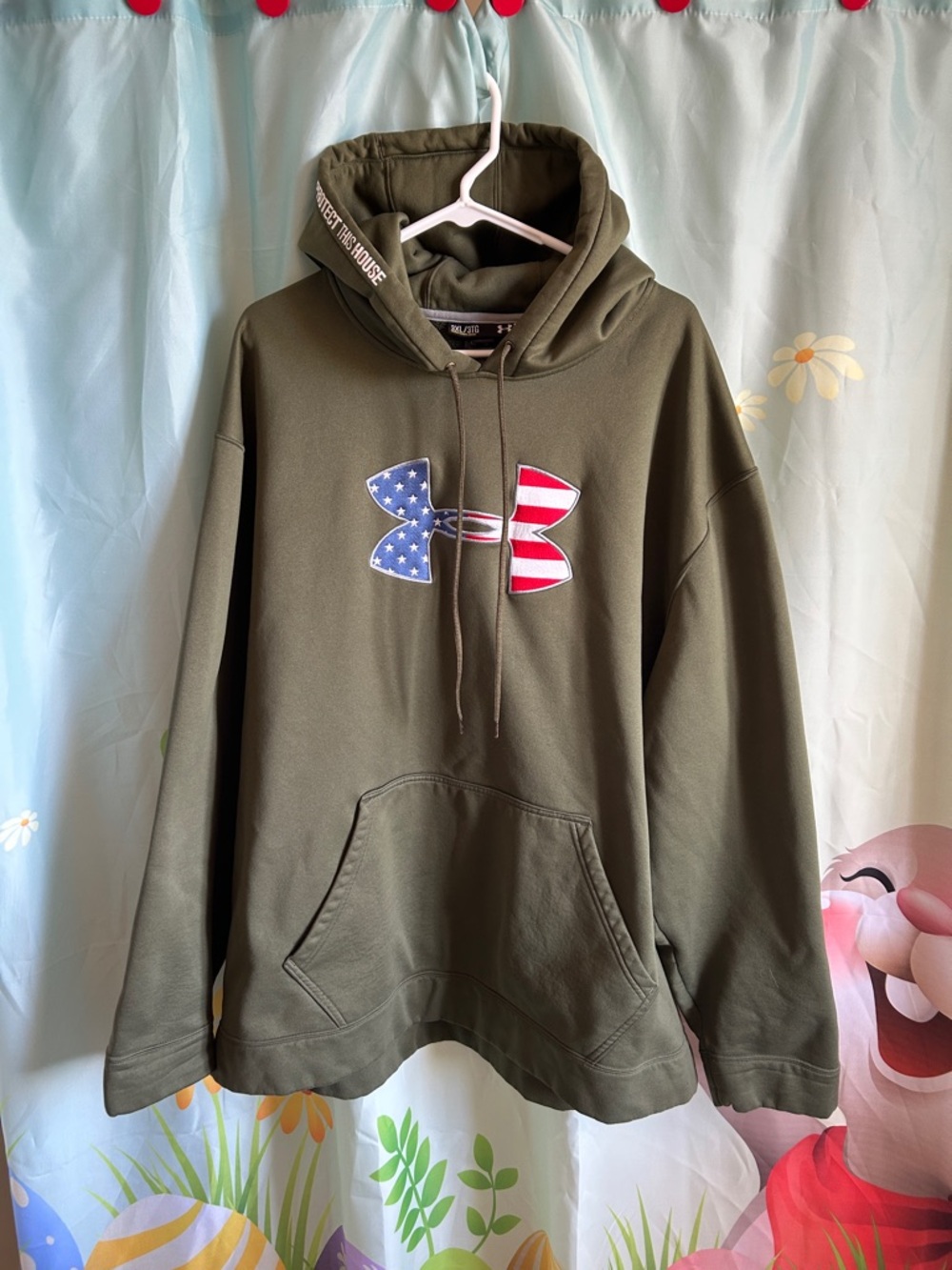Under Armour Olive Green Pullover Hoodie with American Flag Logo